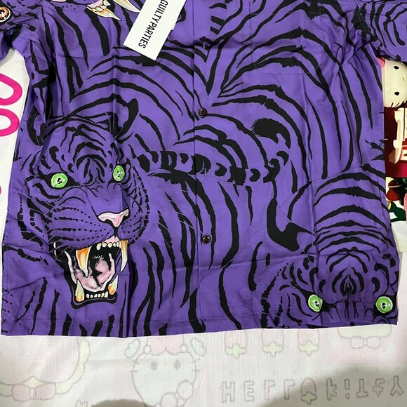 Wacko Maria Tiger Print Purple Short Sleeve Shirt - Picture 4 of 7